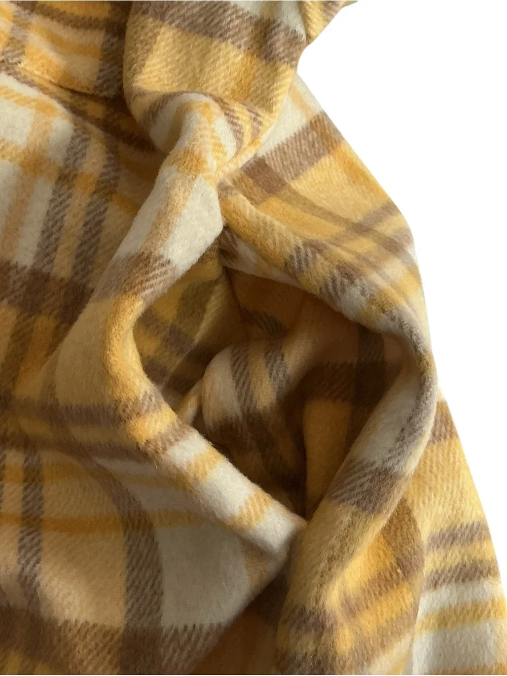 12PM Women's Large Yellow Plaid Shacket Button Up Flannel Shirt Jacket Long Slee